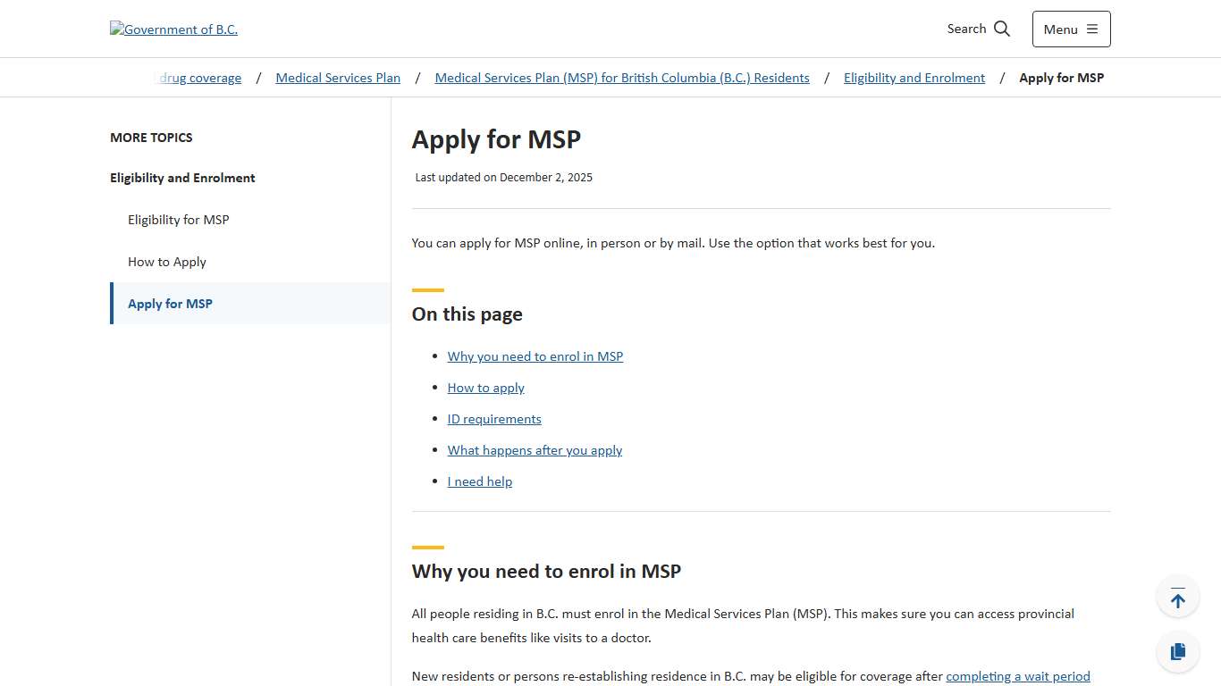 Apply for MSP - Province of British Columbia