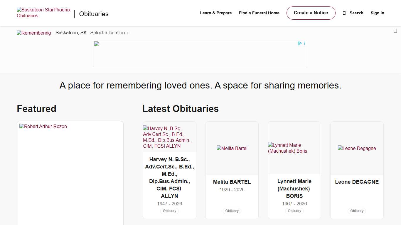 Obituaries Saskatoon StarPhoenix